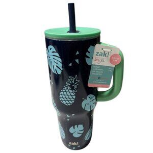 Zak 40oz Tropical Insulated Tumbler With Lid & Straw Navy and Mint Green